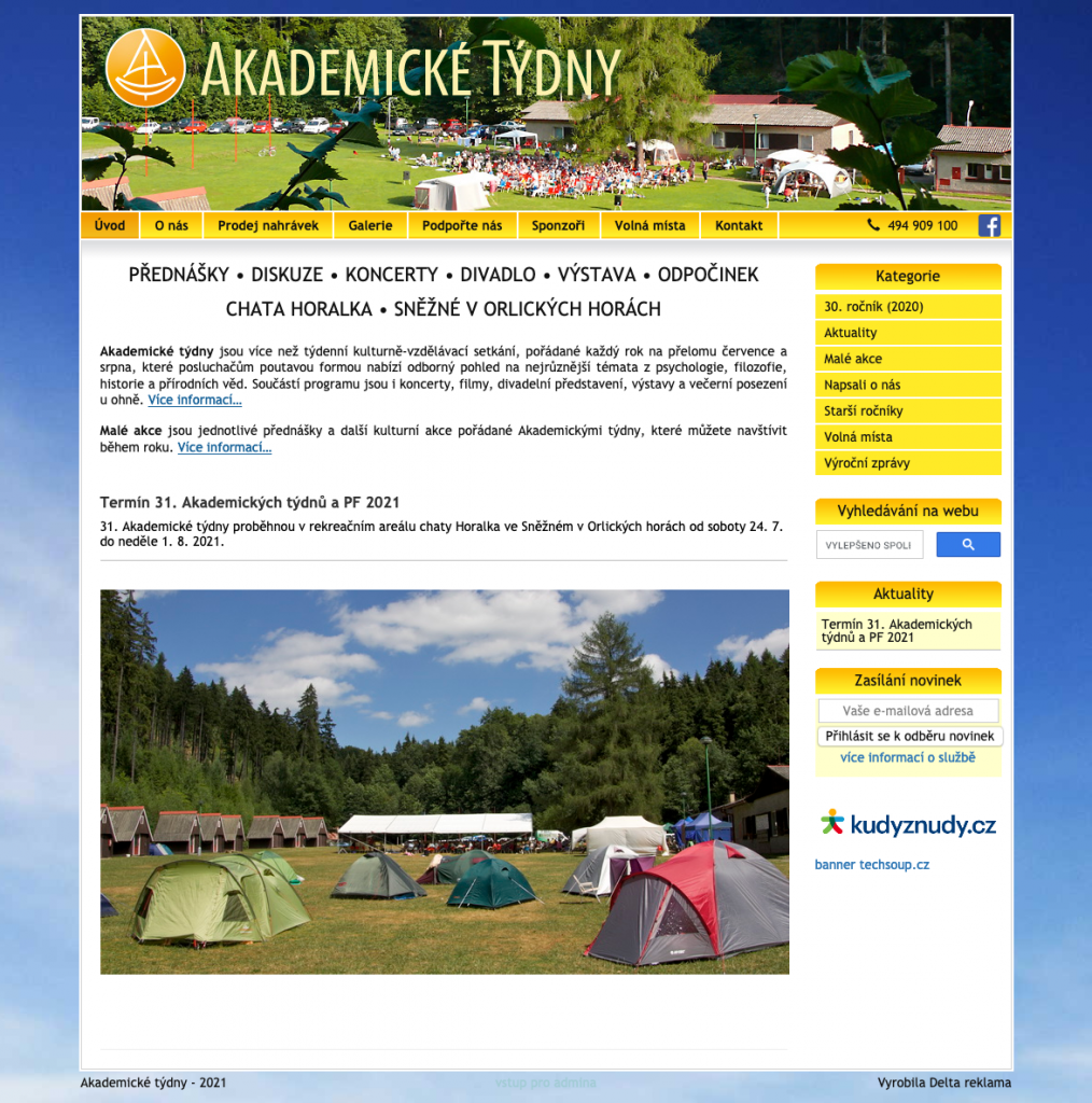 Ukázka webu Akademických týdnů v letech 2010–2020