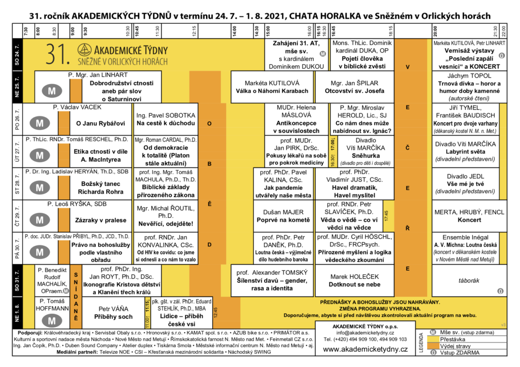 Program 31. Akademických týdnů v grafické podobě. Program v textové podobě naleznete na stránce Podrobný program.